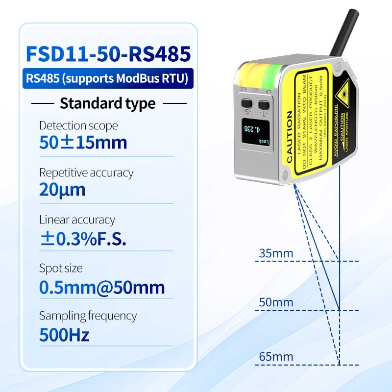 Capteur de mesure d'épaisseur de haute précision FSD11-50-RS485 0.01mm